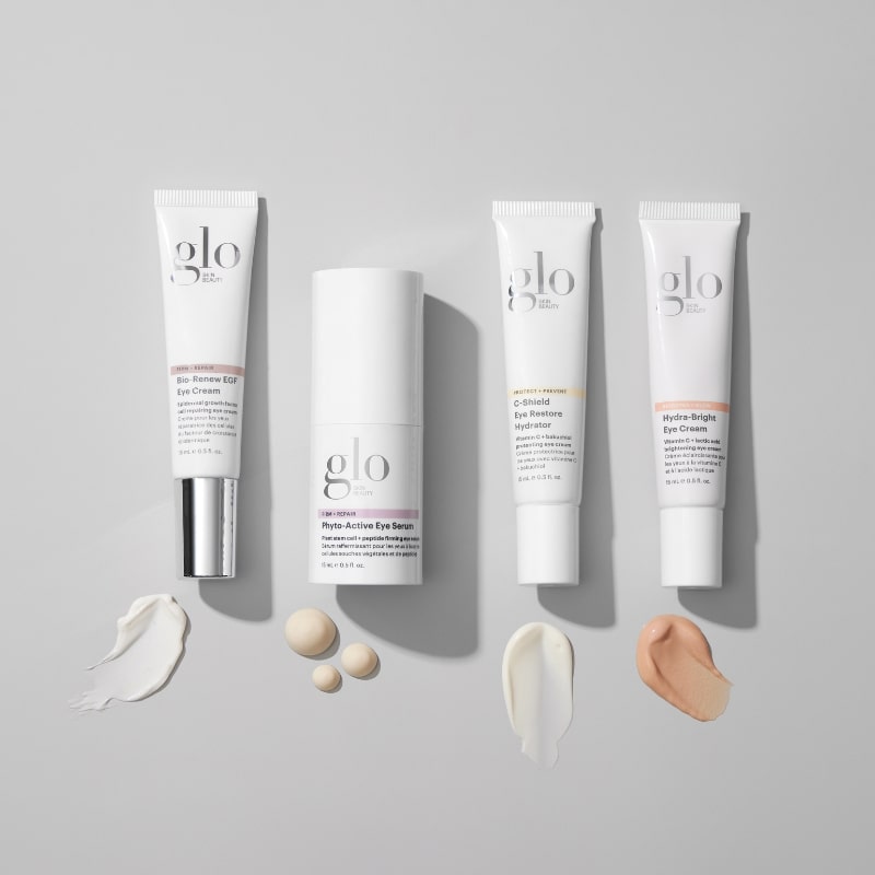 glo: Bio-Renew EGF Eye Cream; Phyto-Active Eye Serum; C-Shield Eye Restore Hydrator; Hydra-Bright Eye Cream