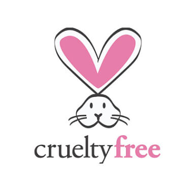 Stylized cruelty free logo: bunny face with heart-shaped ears above the words cruelty free