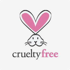 Stylized rabbit with heart-shaped ears above the words 'cruelty free'