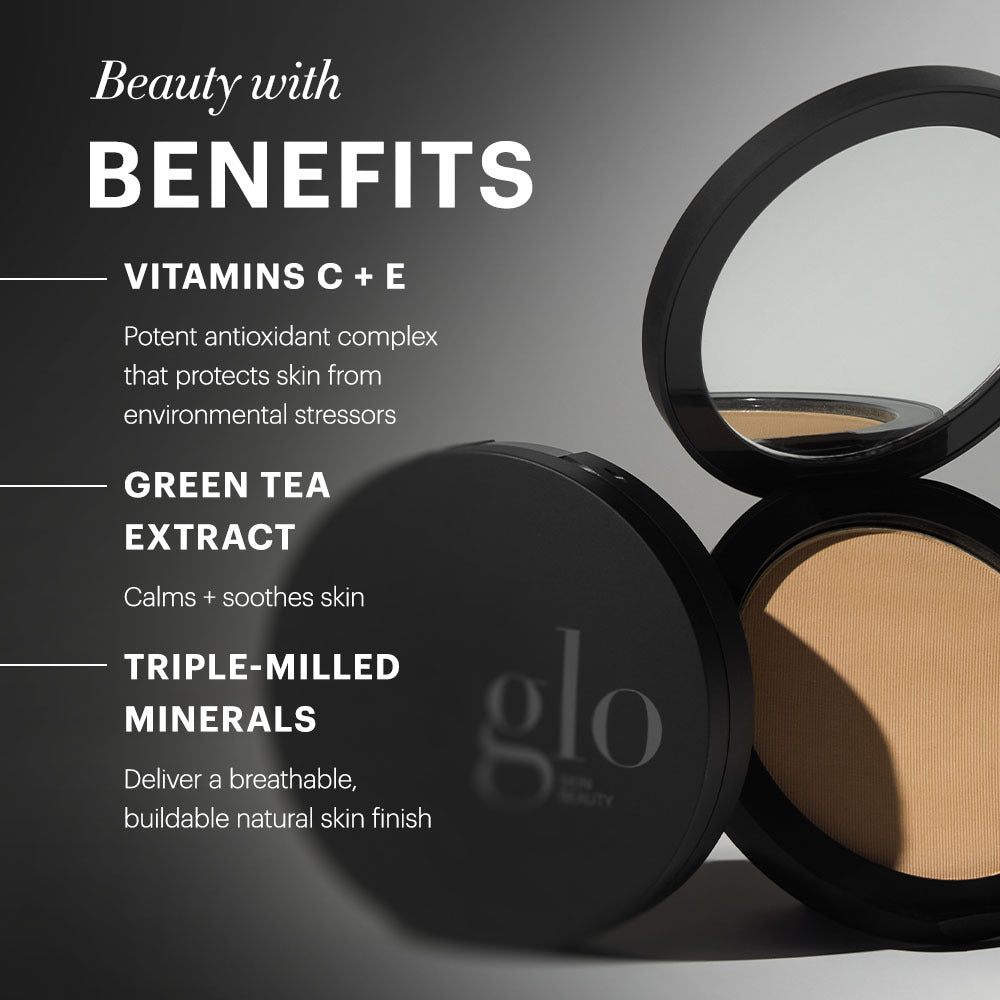 Pressed Base benefits: vitamins C and E protect skin, green tea soothes, and triple milled minerals create a breathable finish