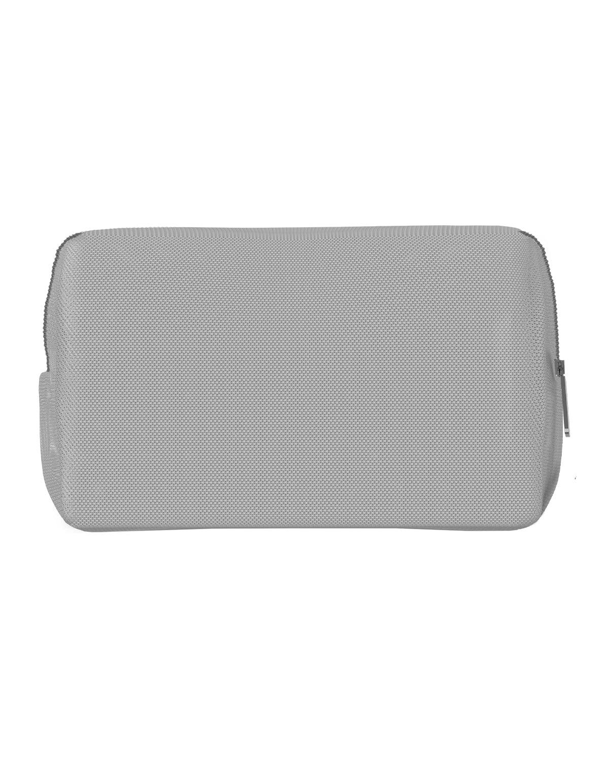 Front view of Smokey Eye Kit Bag showing gray mesh texture and top zipper on white background