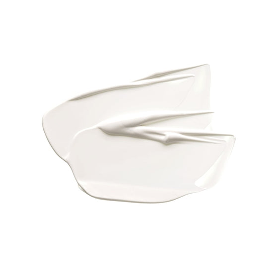 Oil-free moisturizer cream swatch, smooth white texture on white background